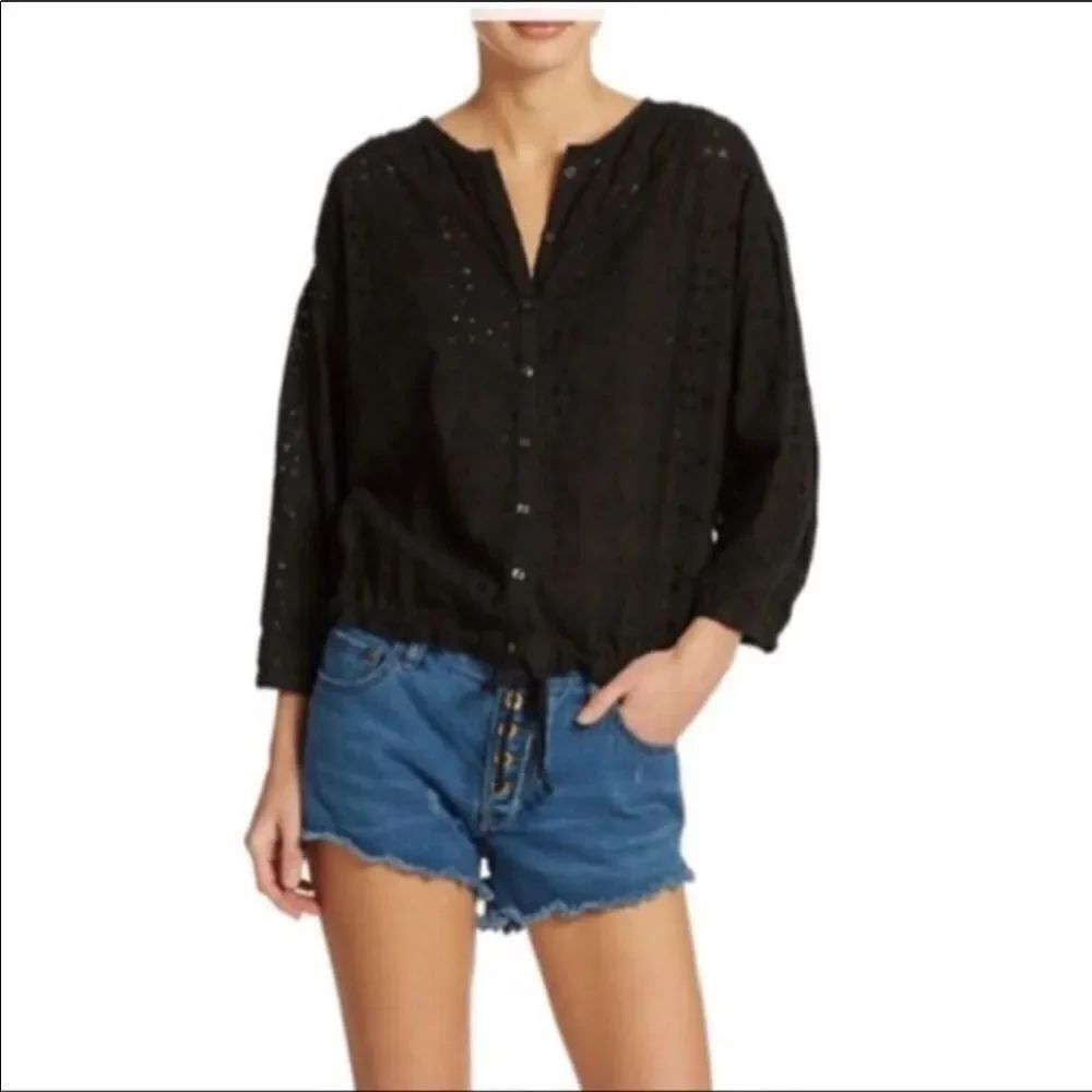 FREE PEOPLE | Stars Align Black Eyelet Top Medium